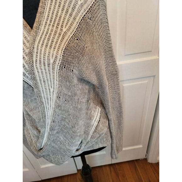 Soft Surroundings Gray/White Faux Wrap Twisted Sweater L Minimal Neutral Chic - Picture 5 of 9